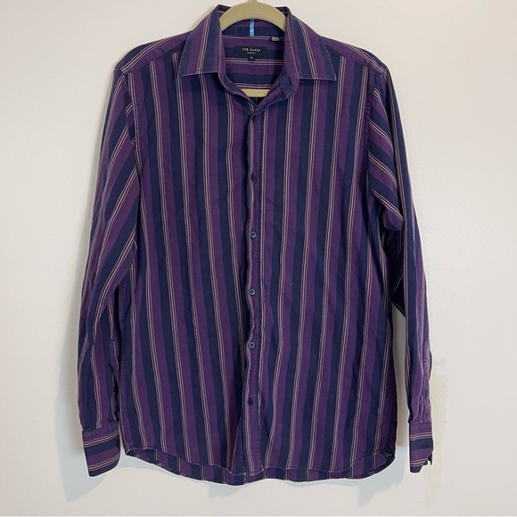 TED BAKER Men Long Sleeve Casual Formal button up Striped Shirt Size 2 S purple - Picture 1 of 10